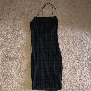H&M Black Strapless Dress with Subtle Check Pattern